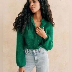 Sezane Angie Cardigan Emerald Green - Size XXS